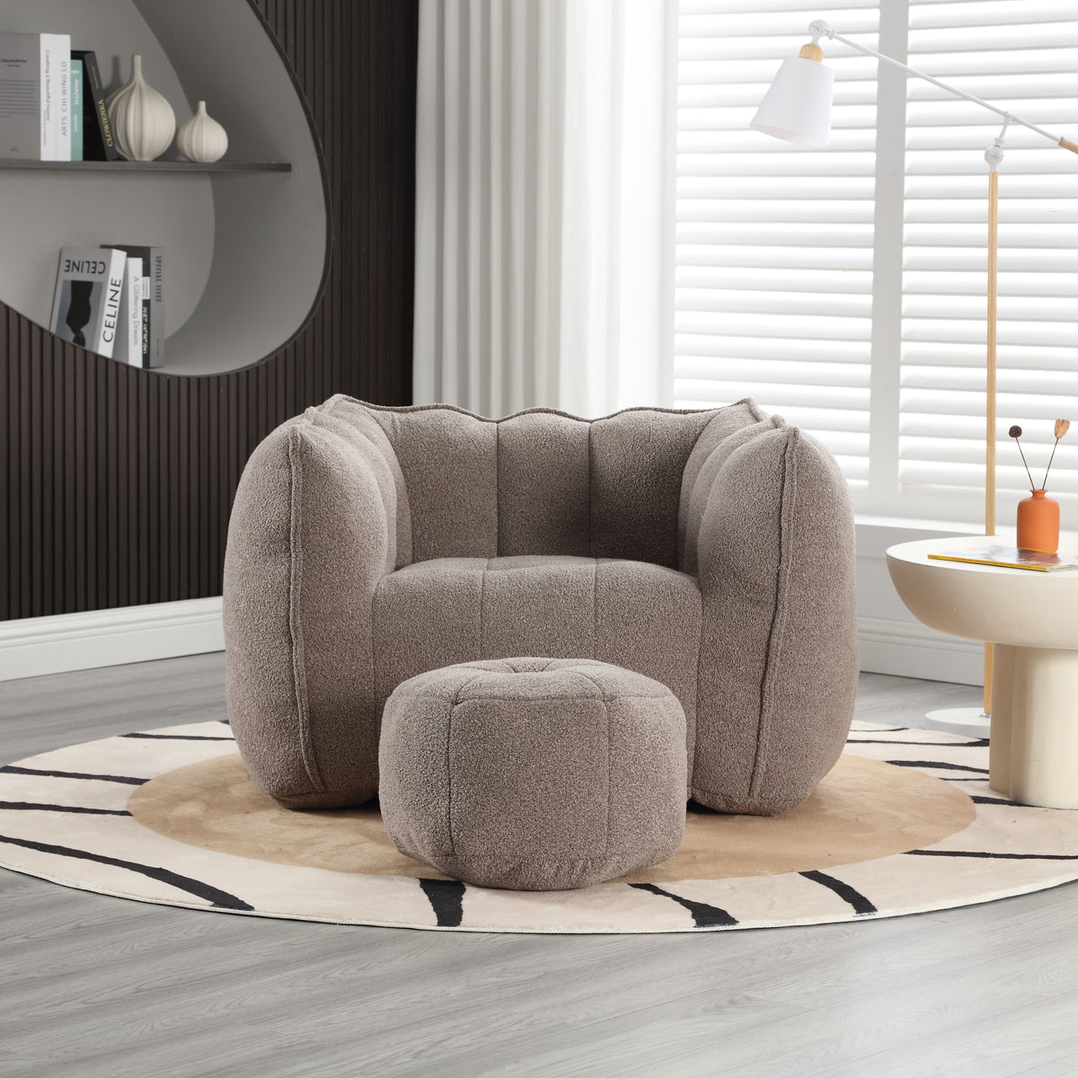 Soft Bean Bag Chair with Footstool Beige