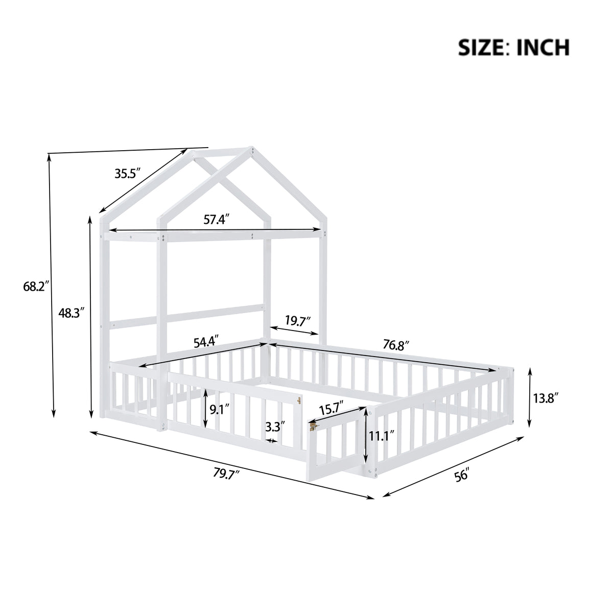 Full Platform Bed with Storage Rack White