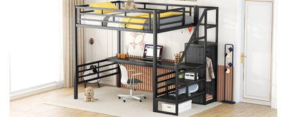 Full Metal Loft Bed with Desk Black