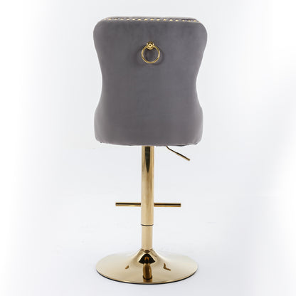 Adjustable Velvet Bar Stool Set of 2 Gray