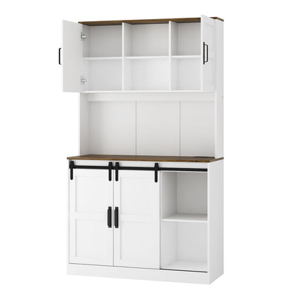 Farmhouse Bar Cabinet with Sliding Barn Door White