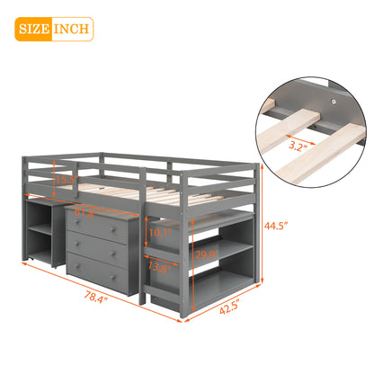Twin Loft Bed with Desk Gray