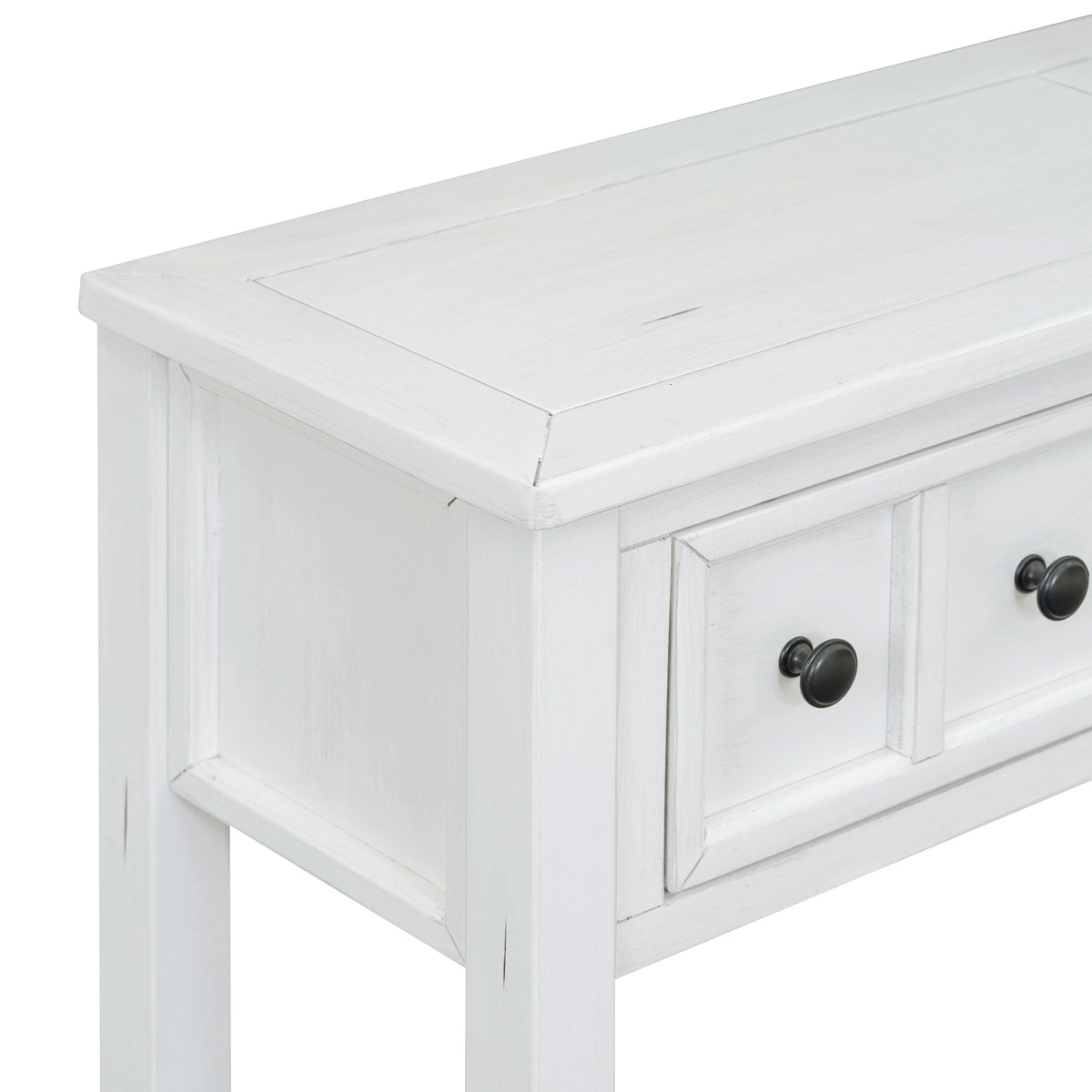 Rustic Entryway Console Table with Drawers Antique White
