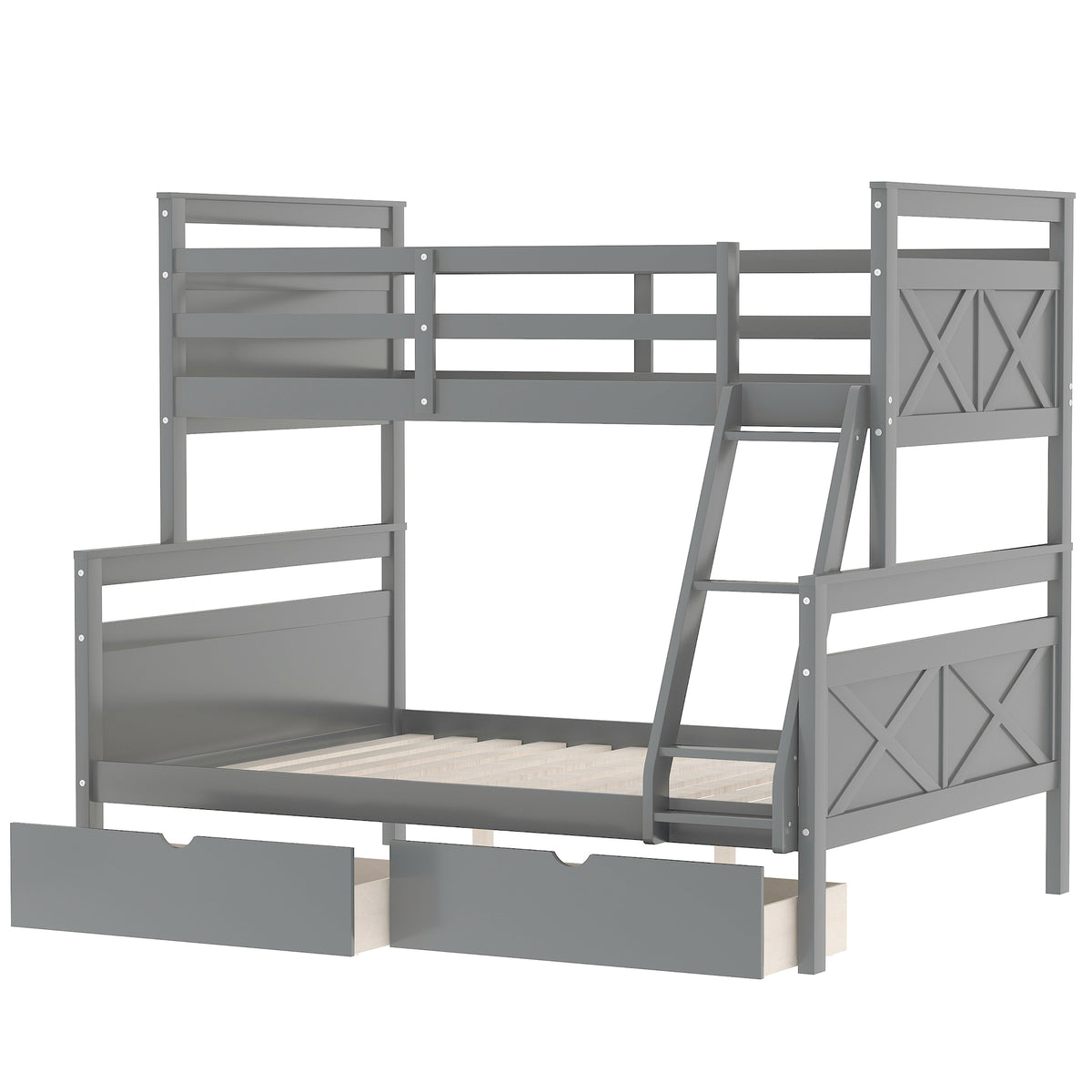 Twin Over Full Bunk Bed with Ladder Gray