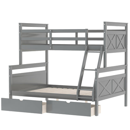 Twin Over Full Bunk Bed with Ladder Gray