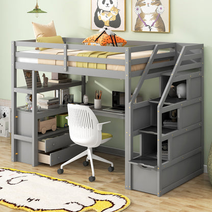 Twin Loft Bed with Storage Gray