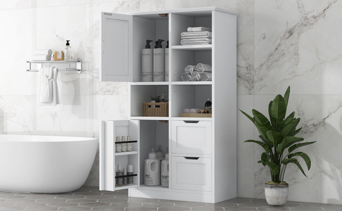 White Bathroom Storage Cabinet with Adjustable Doors