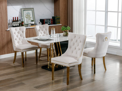 Tufted Dining Chairs Set of 2 Beige & Gold