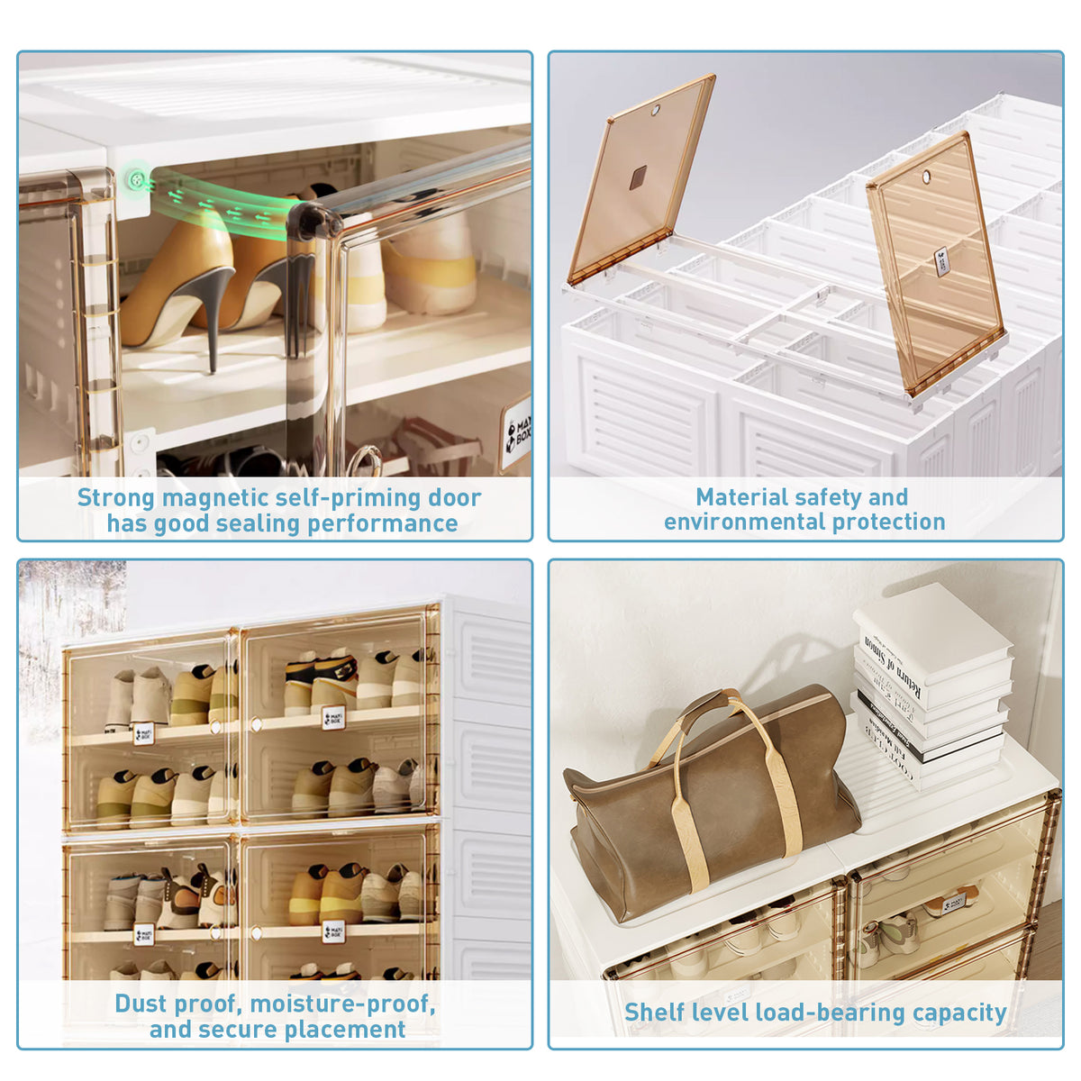 Stackable Shoe Storage Cabinet with Doors and Shelves