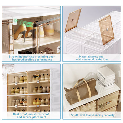 Stackable Shoe Storage Cabinet with Doors and Shelves