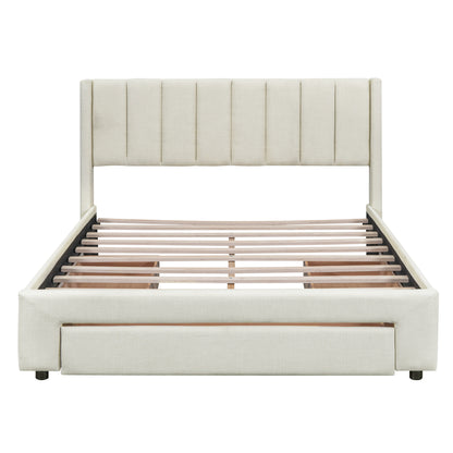 Upholstered Platform Bed with Drawers Beige