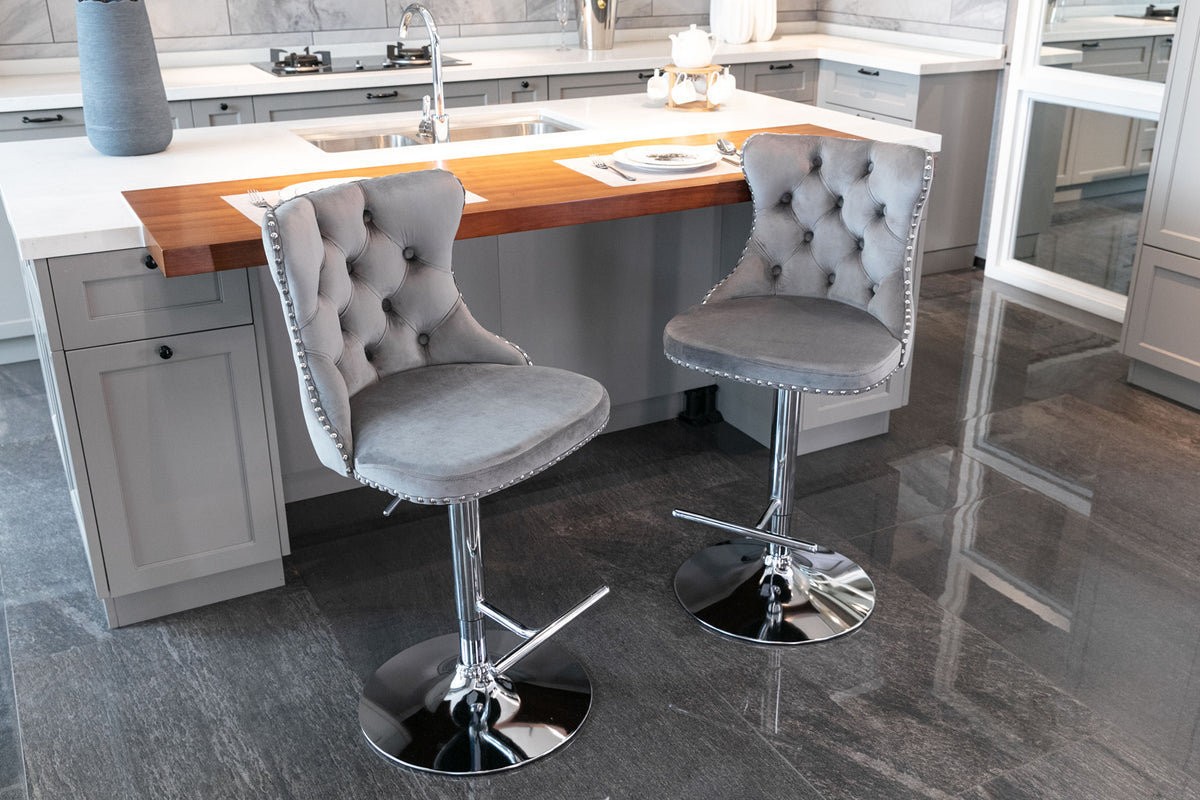 Modern Chrome Bar Stools Set of 2 Gray