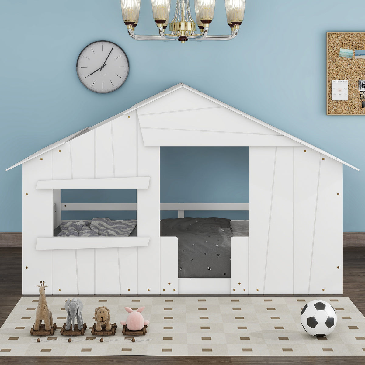 Full Wood Bed with Roof Frame White