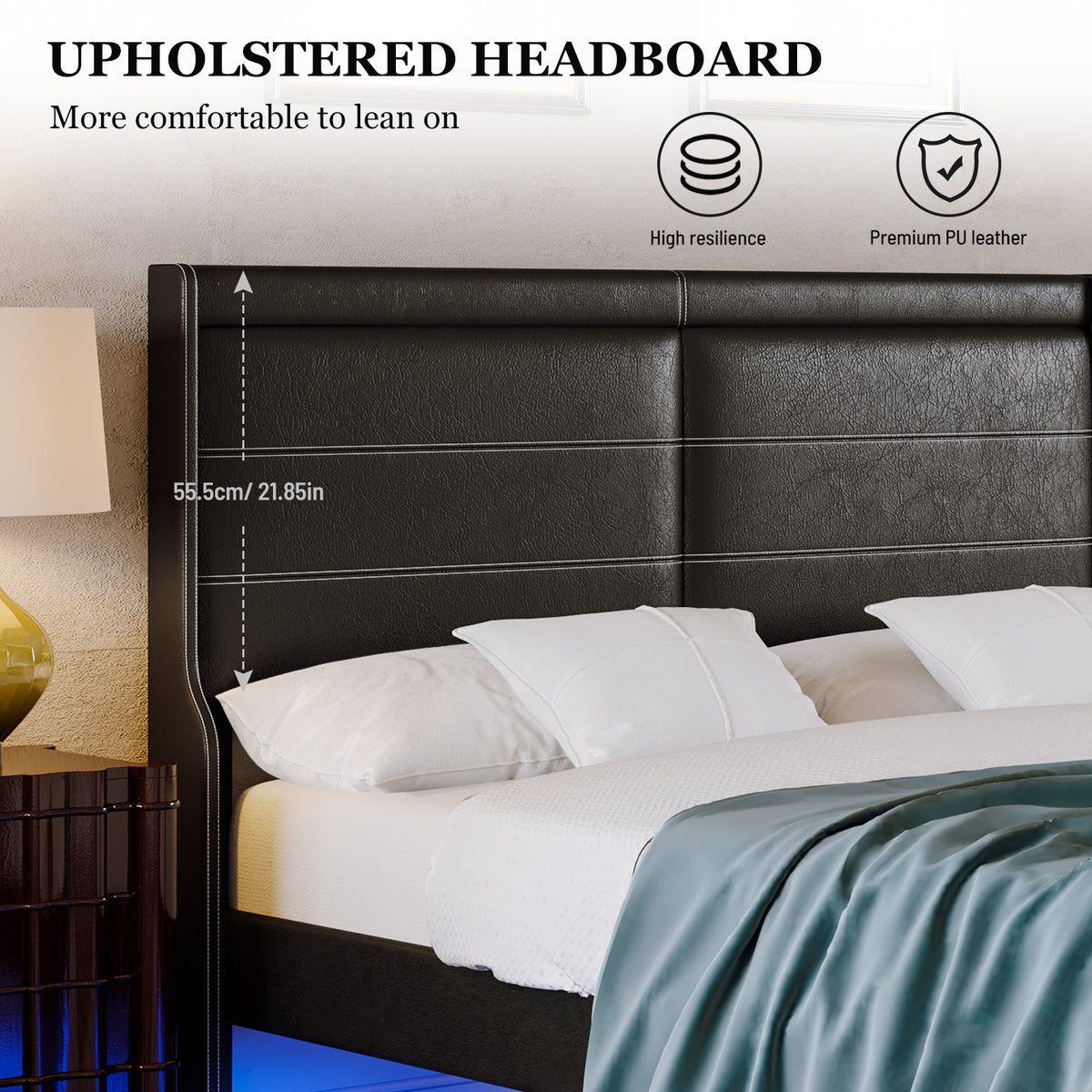 Queen Platform Bed PU Leather Black