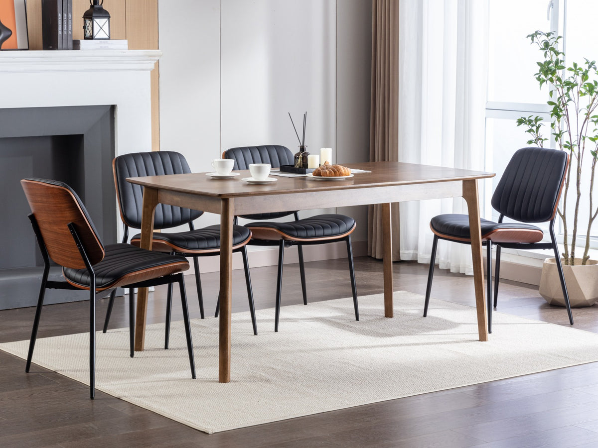 Retro Linen Dining Chairs Set of 2 Black Legs