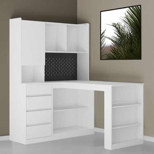L-Shaped Office Desk with Bookshelf and Storage
