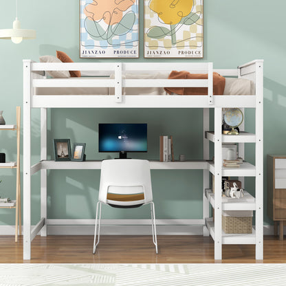 Full Loft Bed with Storage Desk – White