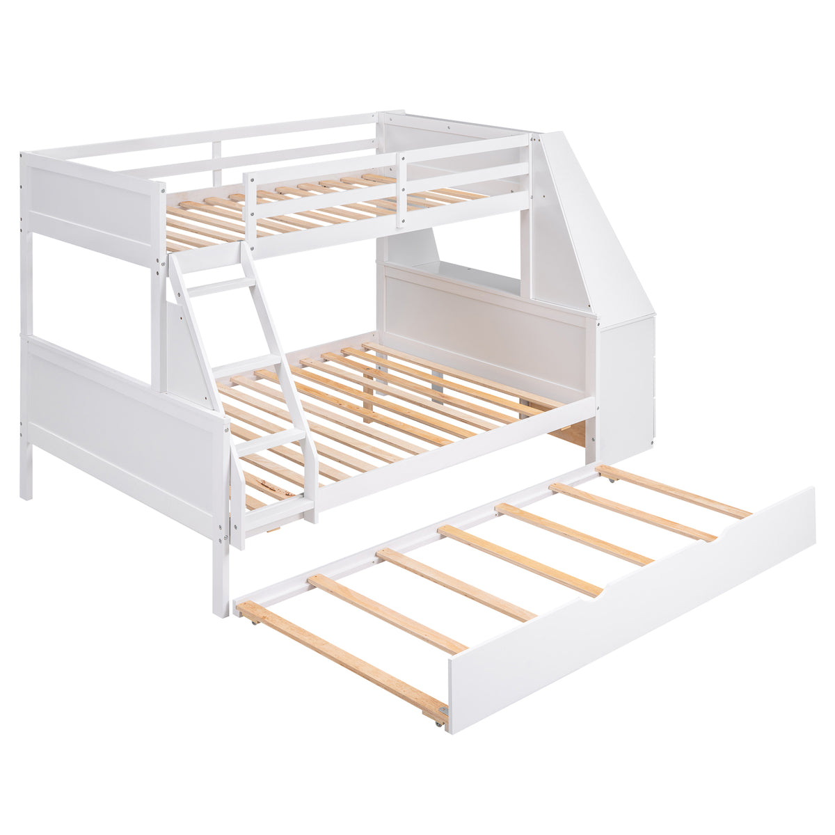 Twin Over Full Bunk Bed with Built-In Desk White