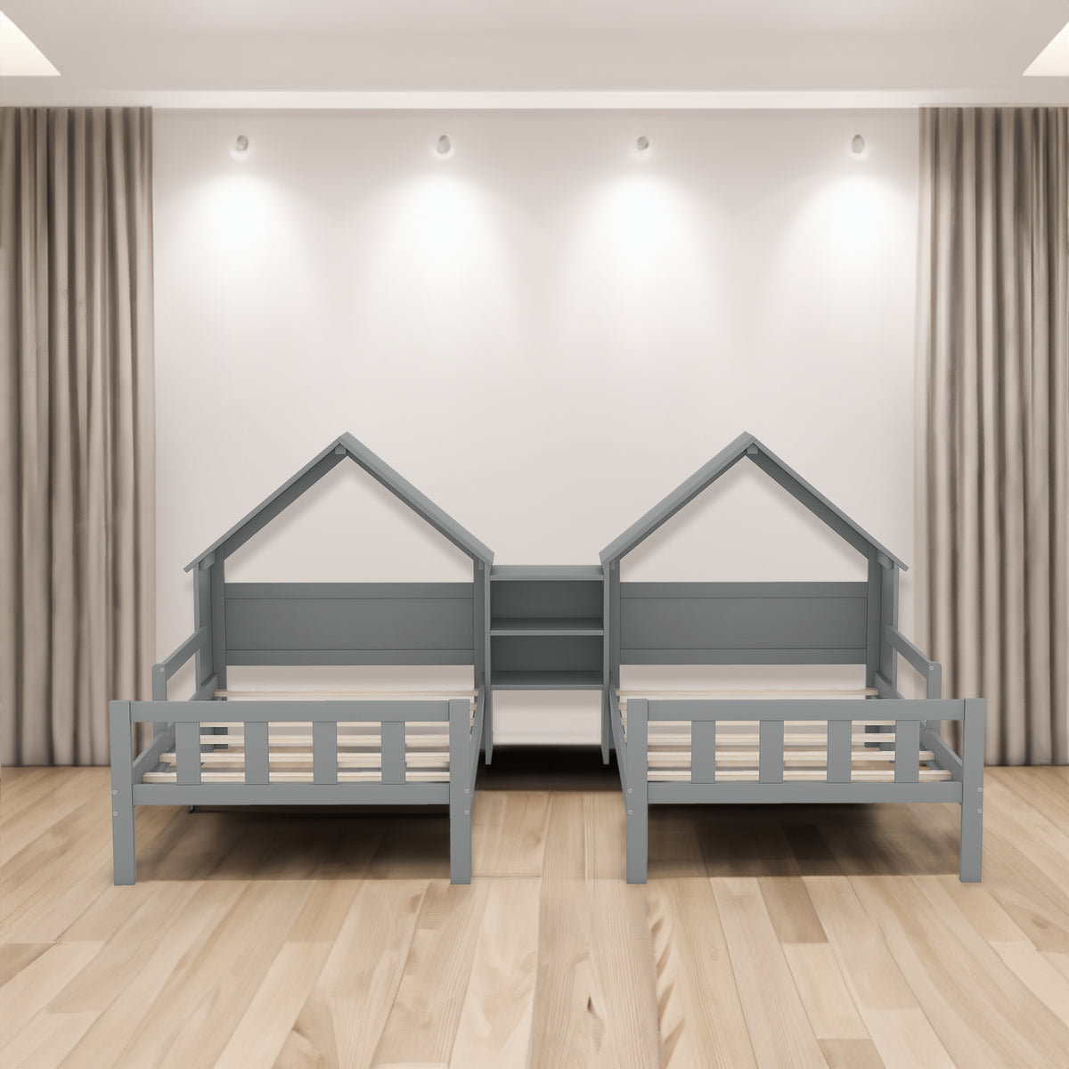Double Twin Platform Bed Gray