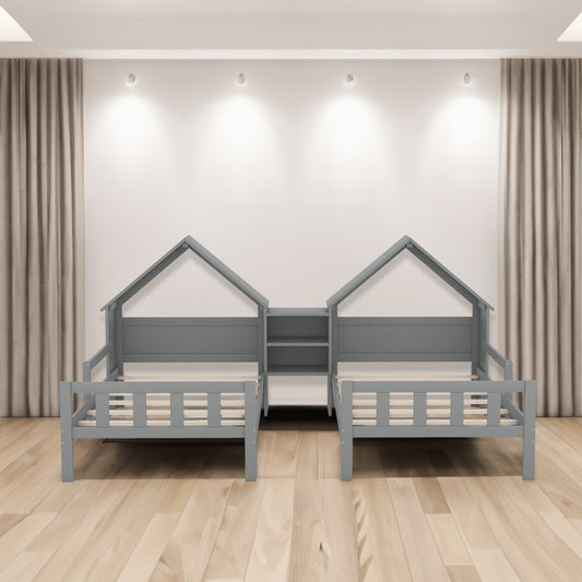 Double Twin Platform Bed Gray