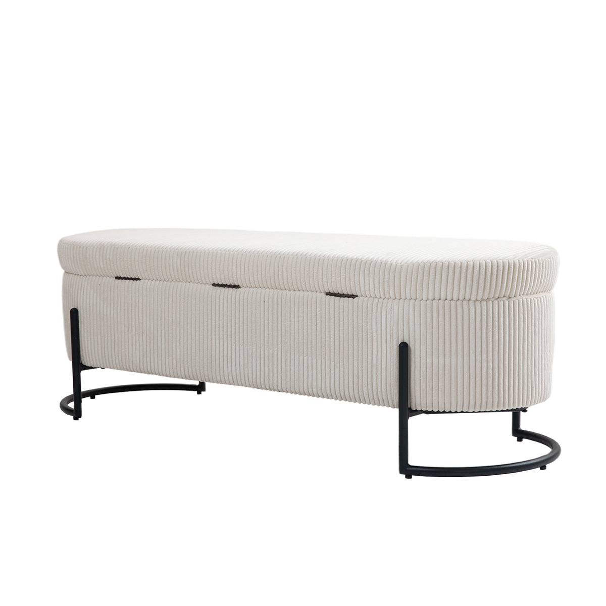 Storage Ottoman Stool – Beige Fabric