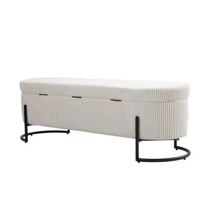 Storage Ottoman Stool – Beige Fabric