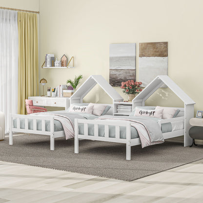 Twin Platform Bed with Built-In Nightstand White
