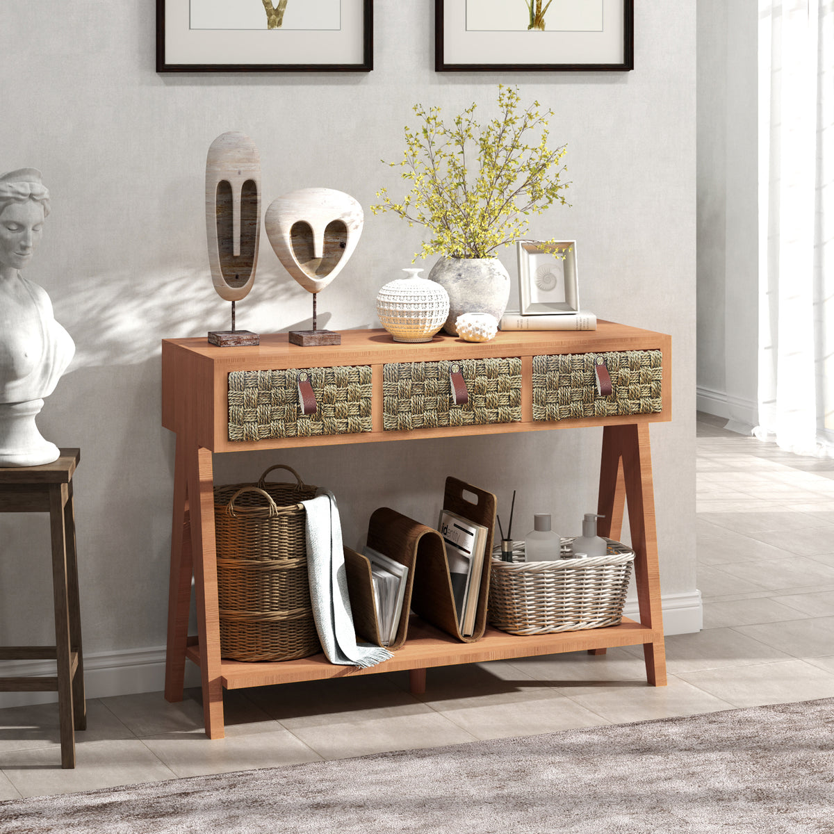 Rustic Wood Console Table with Storage