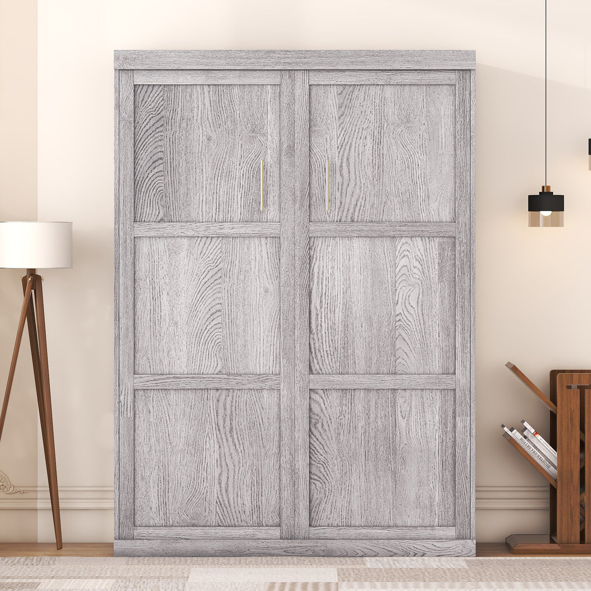 Full Murphy Bed Foldable Design Gray Finish
