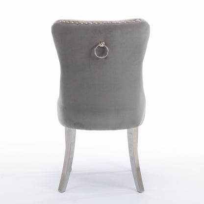 Tufted Velvet Dining Chair Set (2 pcs) – Gray Chrome Base