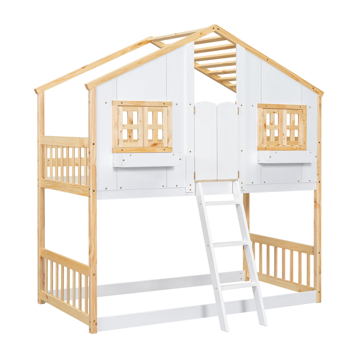 Twin House Bunk Bed Natural White