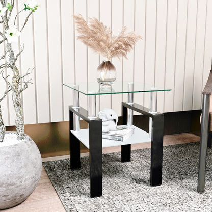 Modern Tempered Glass Coffee Table Black Frame