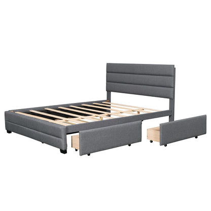 Queen Upholstered Bed with Trundle Gray