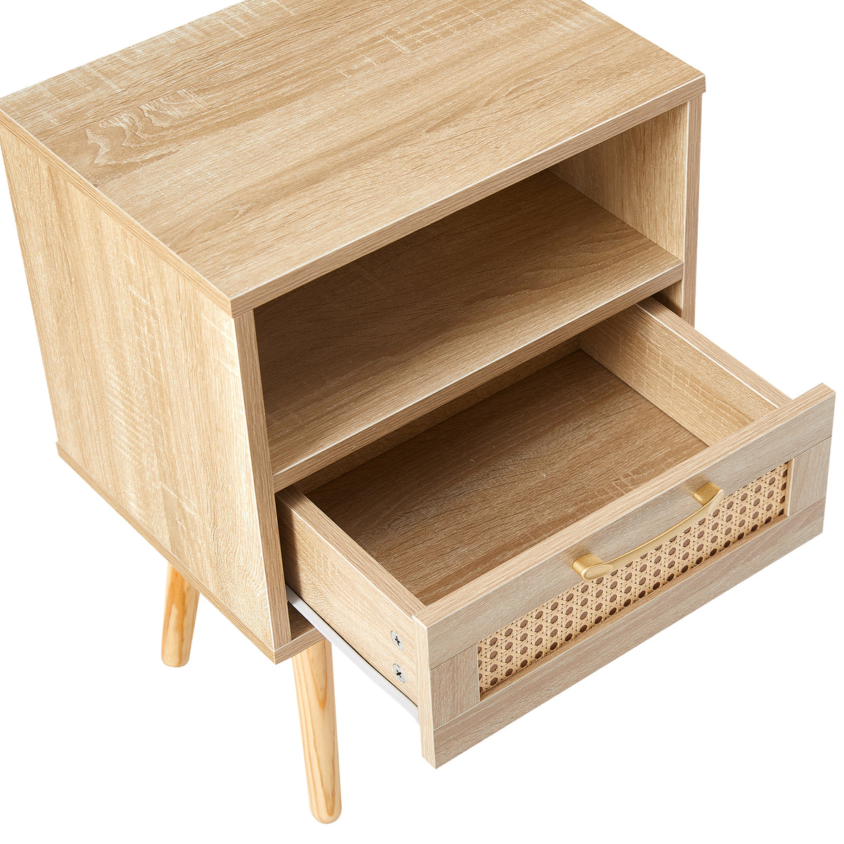 Rattan End Table with Drawer Natural Finish