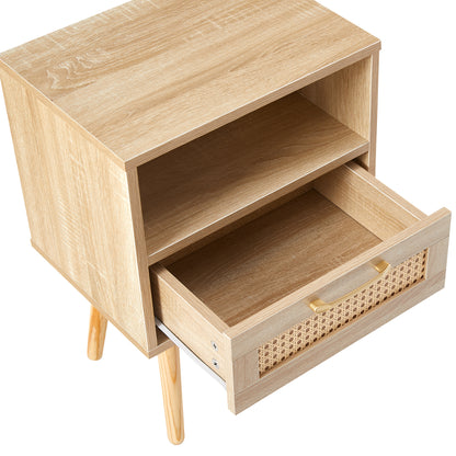 Rattan End Table with Drawer Natural Finish