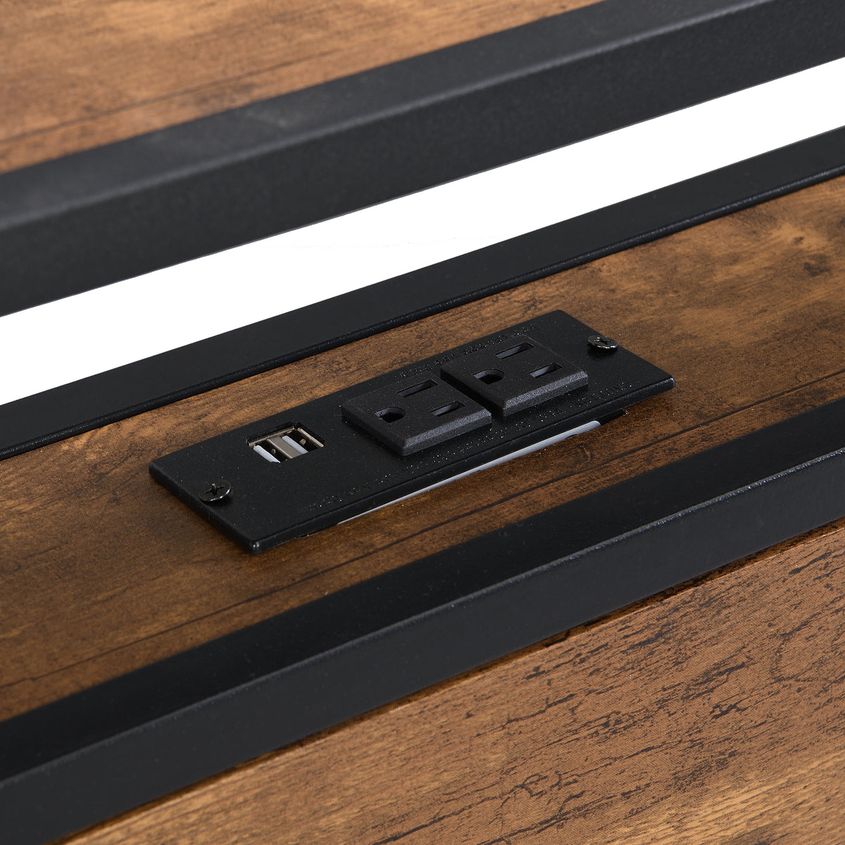 Metal Platform Bed with USB Liner Beige