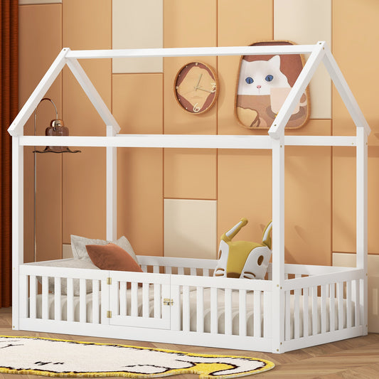 Twin Size Wood House Bed White