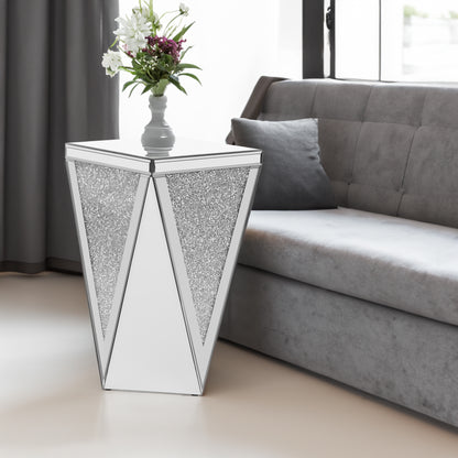 Silver Mirrored End Table with Crushed Diamond Base