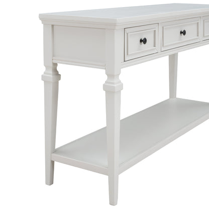 White Wood Console Table with Drawers