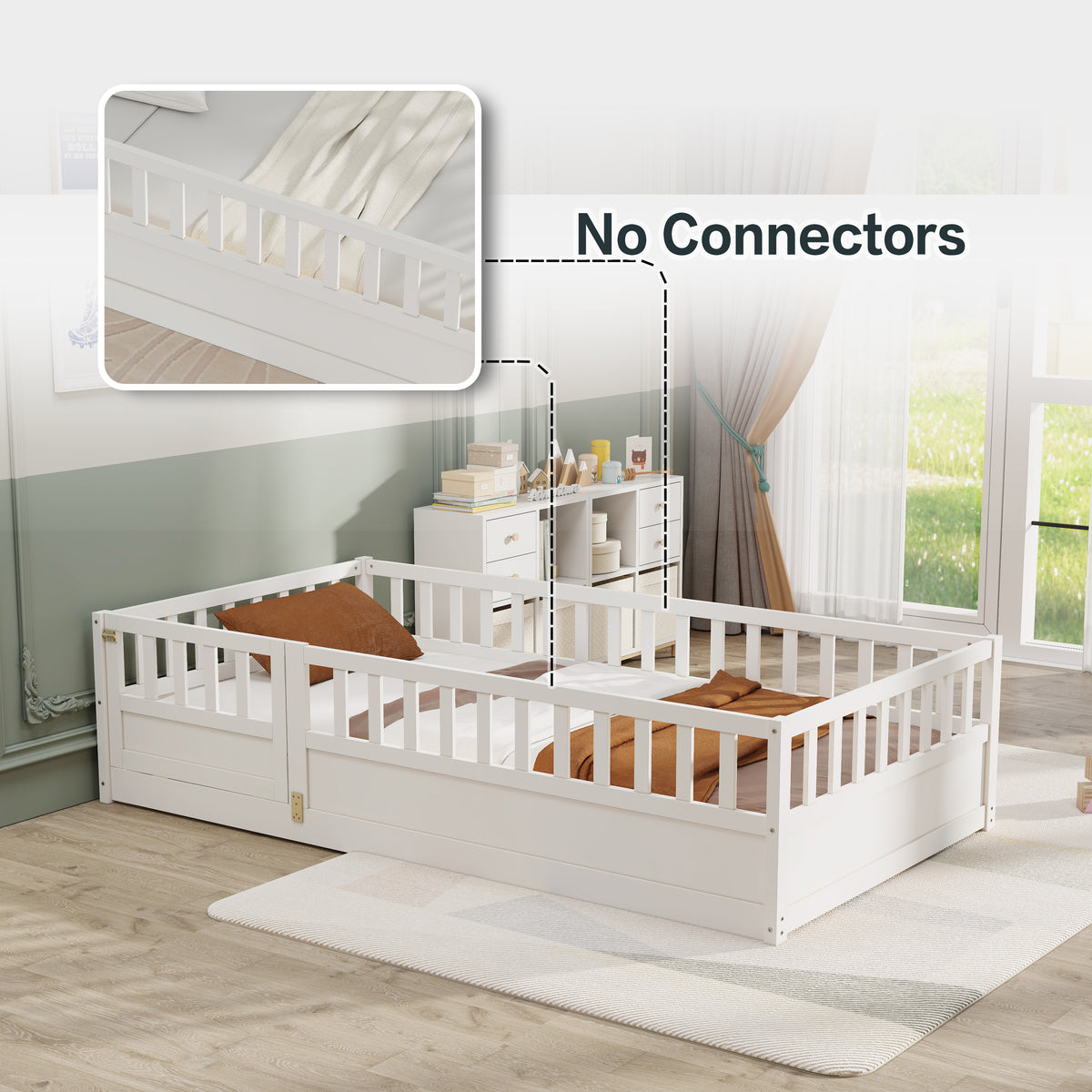 Montessori Floor Bed – White Wooden Frame