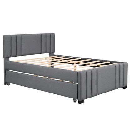 Full Upholstered Bed with Trundle Gray