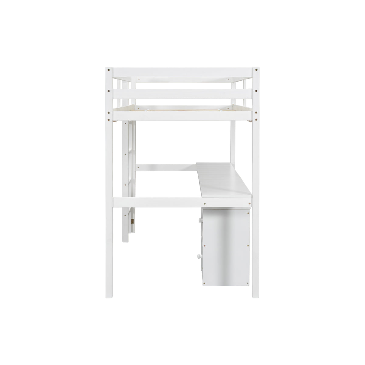 White Twin Loft Bed with Storage & Ladder