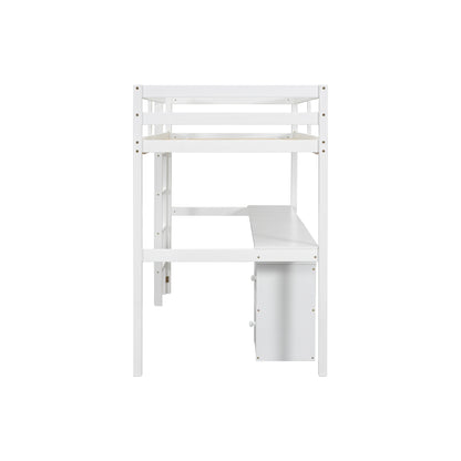 White Twin Loft Bed with Storage & Ladder