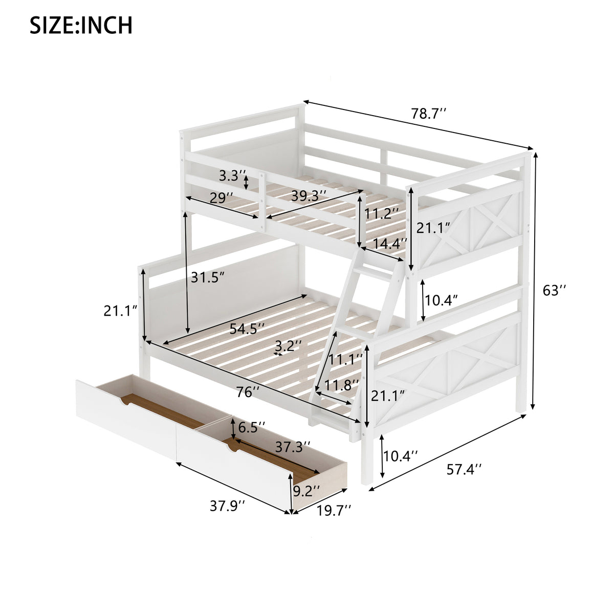Full Bunk Bed White
