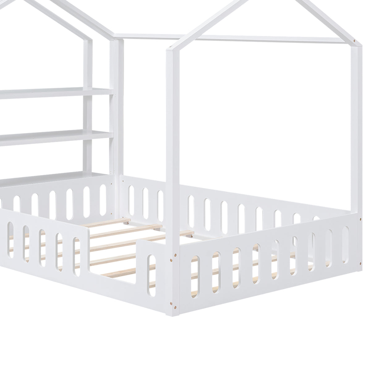 Full Platform Bed with Storage Shelves White