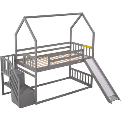 Twin Over Twin Bunk Bed with Storage Gray
