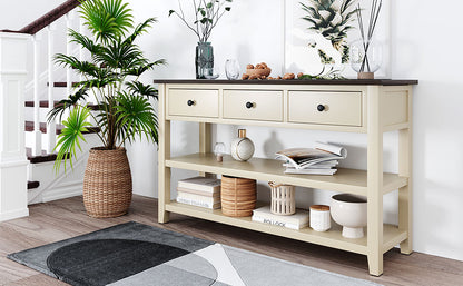 Beige Wood Console Table – Espresso Accents