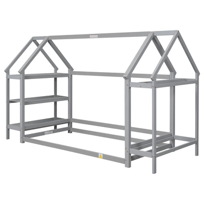 House Frame Platform Bed with Storage Gray