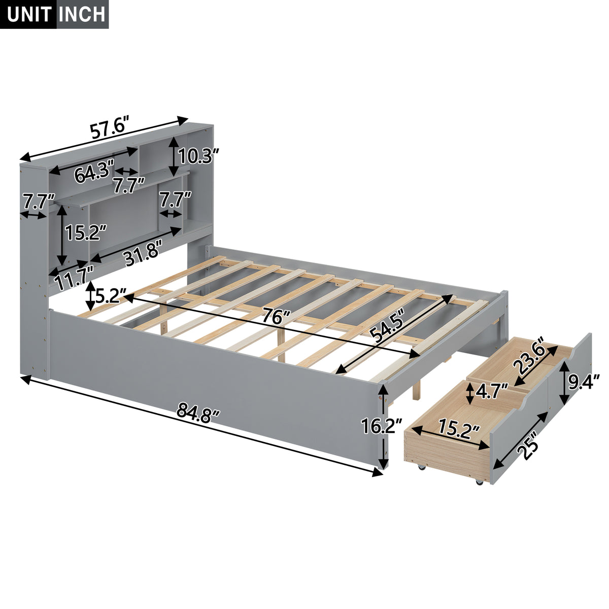 Full Platform Bed Gray