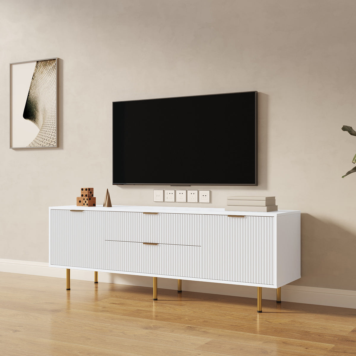 Warm White TV Cabinet – Modern Design